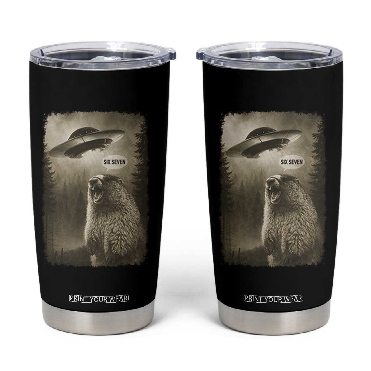 Funny Six Seven Tumbler Cup Screaming Groundhog UFO Meme TS14 Black Print Your Wear