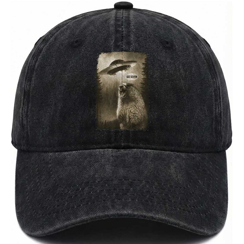 Funny Six Seven Washed Cotton Baseball Cap Screaming Groundhog UFO Meme TS14 Print Your Wear