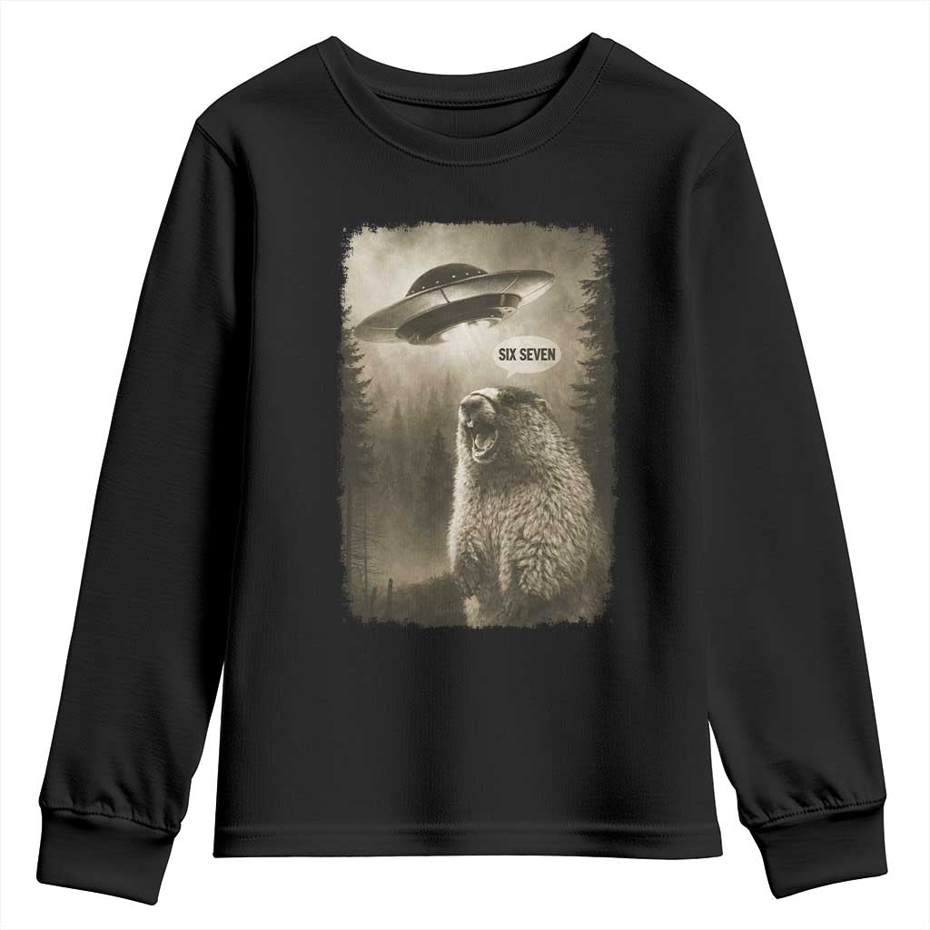Funny Six Seven Youth Sweatshirt Screaming Groundhog UFO Meme TS14 Black Print Your Wear