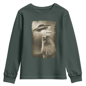 Funny Six Seven Youth Sweatshirt Screaming Groundhog UFO Meme TS14 Dark Forest Green Print Your Wear