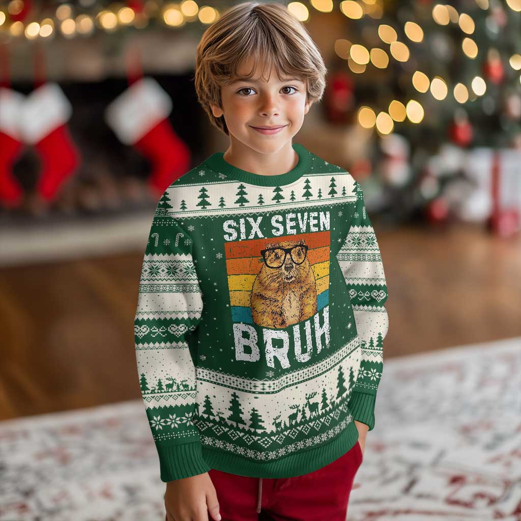 67 Groundhog Meme Ugly Christmas Sweater Funny Six Seven Bruh Groundhog Day TS14 Forest Green Beige Print Your Wear