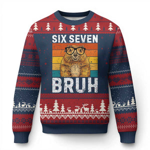 67 Groundhog Meme Ugly Christmas Sweater Funny Six Seven Bruh Groundhog Day TS14 Navy Red Print Your Wear