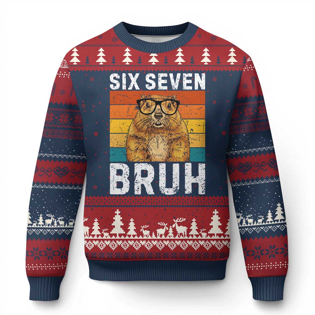 67 Groundhog Meme Ugly Christmas Sweater Funny Six Seven Bruh Groundhog Day TS14 Navy Red Print Your Wear