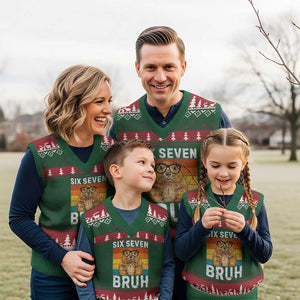67 Groundhog Meme V-Neck Knit Sweater Vest Funny Six Seven Bruh Groundhog Day TS14 Red Green Print Your Wear