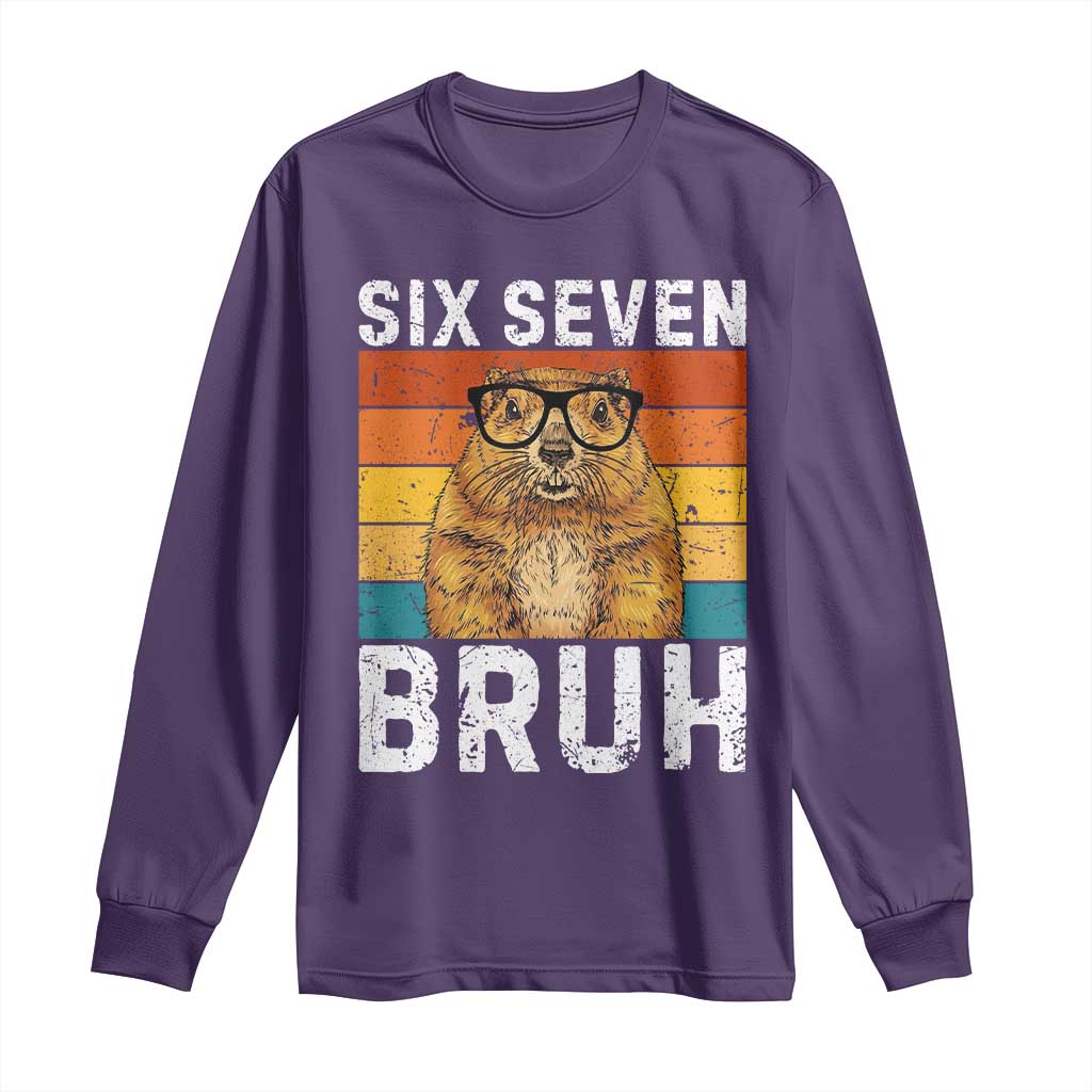 67 Groundhog Meme Long Sleeve Shirt Funny Six Seven Bruh Groundhog Day TS14 Purple Print Your Wear