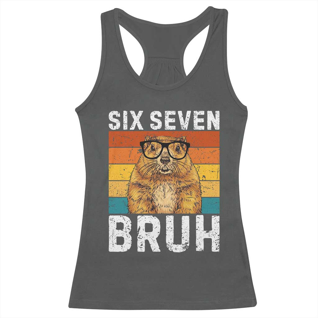 67 Groundhog Meme Racerback Tank Top Funny Six Seven Bruh Groundhog Day TS14 Dark Heather Print Your Wear
