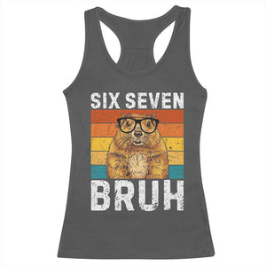 67 Groundhog Meme Racerback Tank Top Funny Six Seven Bruh Groundhog Day TS14 Dark Heather Print Your Wear
