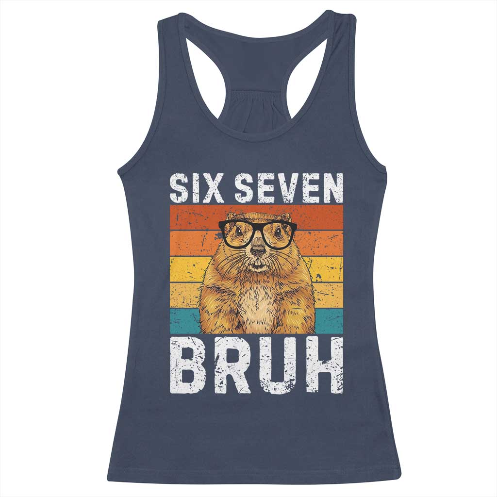 67 Groundhog Meme Racerback Tank Top Funny Six Seven Bruh Groundhog Day TS14 Navy Print Your Wear