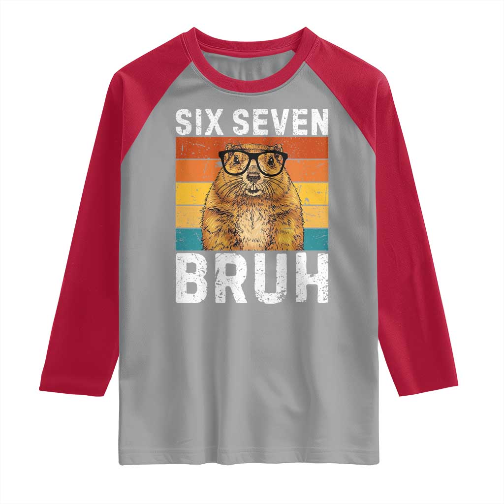 67 Groundhog Meme Raglan Shirt Funny Six Seven Bruh Groundhog Day TS14 Sport Gray Red Print Your Wear