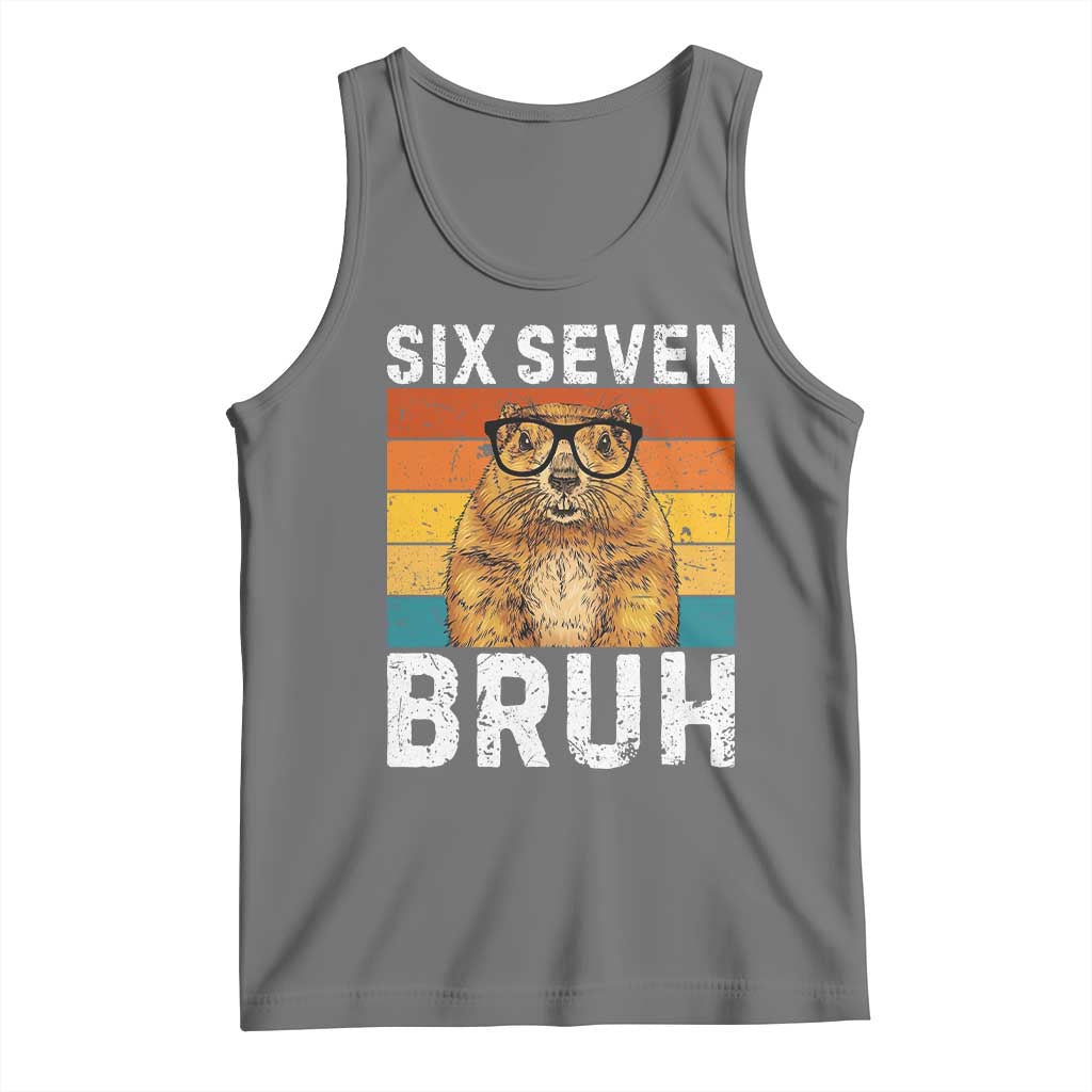 67 Groundhog Meme Tank Top Funny Six Seven Bruh Groundhog Day TS14 Black Heather Print Your Wear