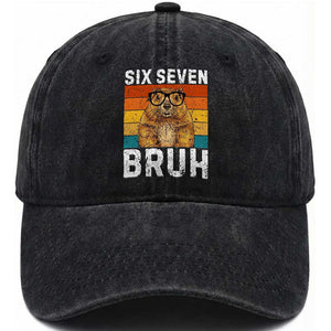 67 Groundhog Meme Washed Cotton Baseball Cap Funny Six Seven Bruh Groundhog Day TS14 Washed Cap Universal Fit Black Print Your Wear