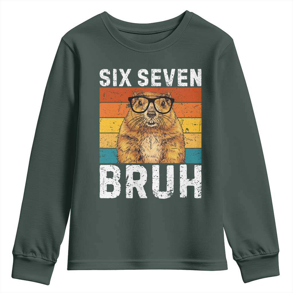 67 Groundhog Meme Youth Sweatshirt Funny Six Seven Bruh Groundhog Day TS14 Dark Forest Green Print Your Wear