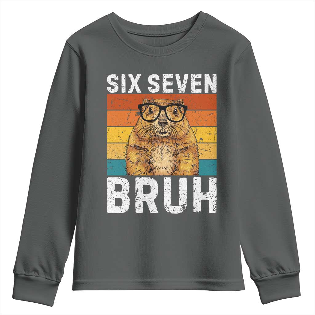 67 Groundhog Meme Youth Sweatshirt Funny Six Seven Bruh Groundhog Day TS14 Dark Heather Print Your Wear