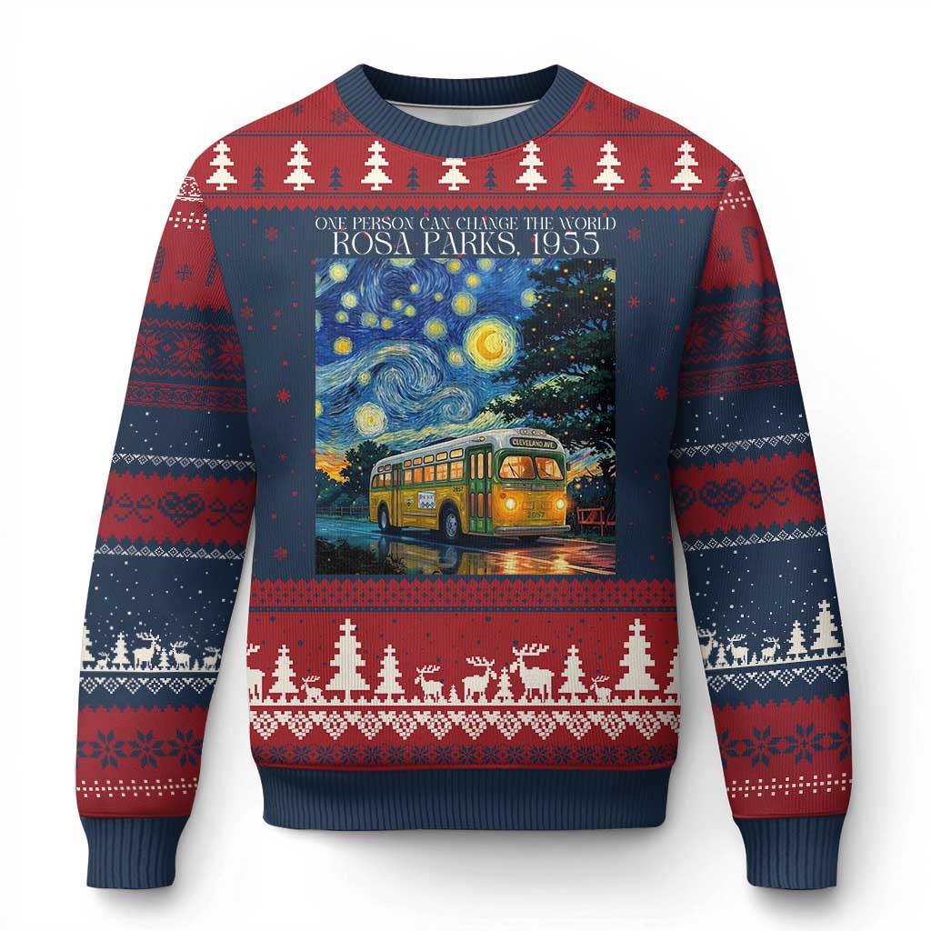 Rosa Parks Ugly Christmas Sweater Starry Night Van Gogh Black History African - Print Your Wear
