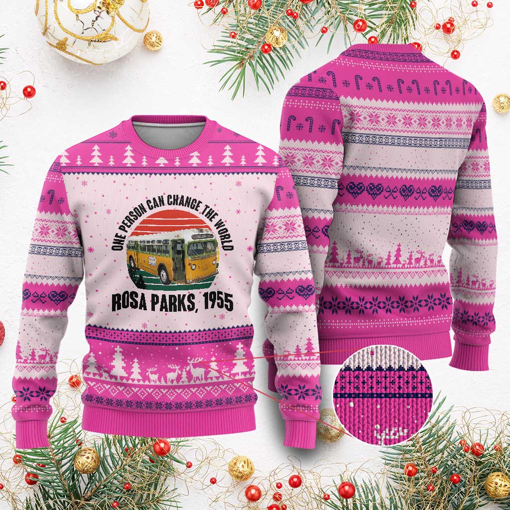 Rosa Parks Ugly Christmas Sweater One Person Can Change The World TS14 Hot Pink Print Your Wear