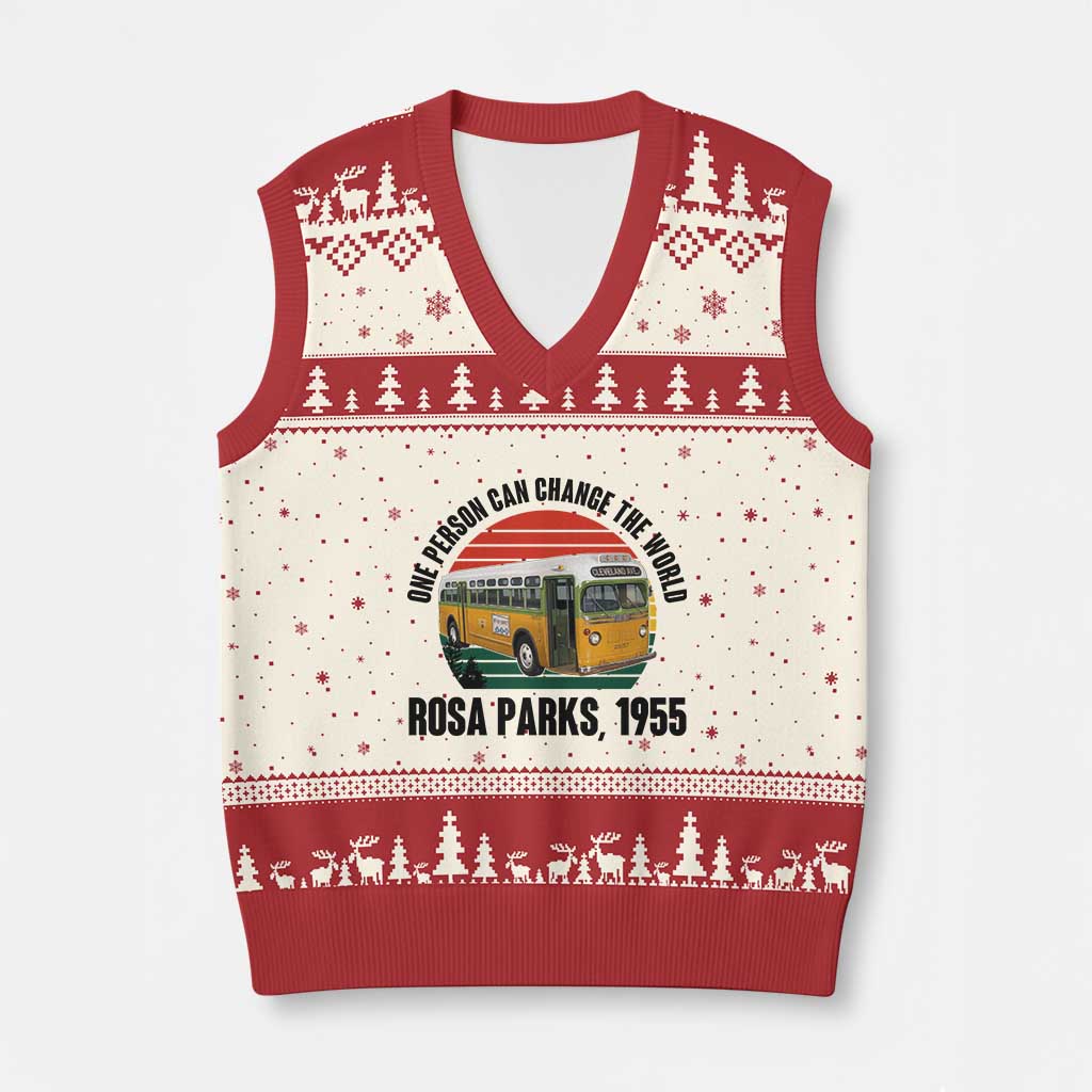 Rosa Parks V-Neck Knit Sweater Vest One Person Can Change The World TS14 Beige Red Print Your Wear
