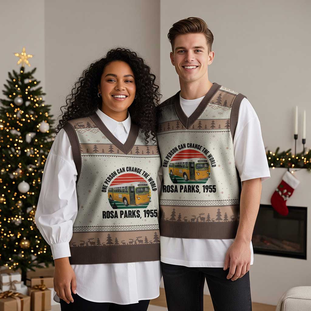 Rosa Parks V-Neck Knit Sweater Vest One Person Can Change The World TS14 Mocha Mousse Print Your Wear