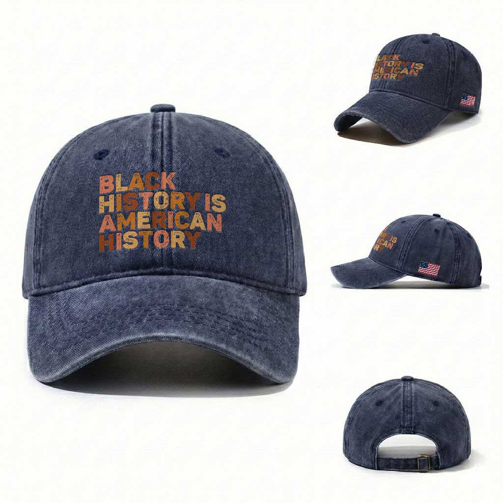 Black History Melanin African American Pride Washed Cotton Baseball Cap TS14 Washed Cap Universal Fit Navy Print Your Wear