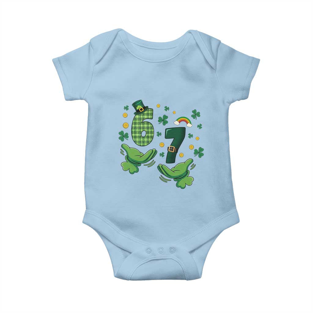 67 St Patricks Day Baby Onesie Funny Six Seven Hands Meme TS14 Light Blue Print Your Wear