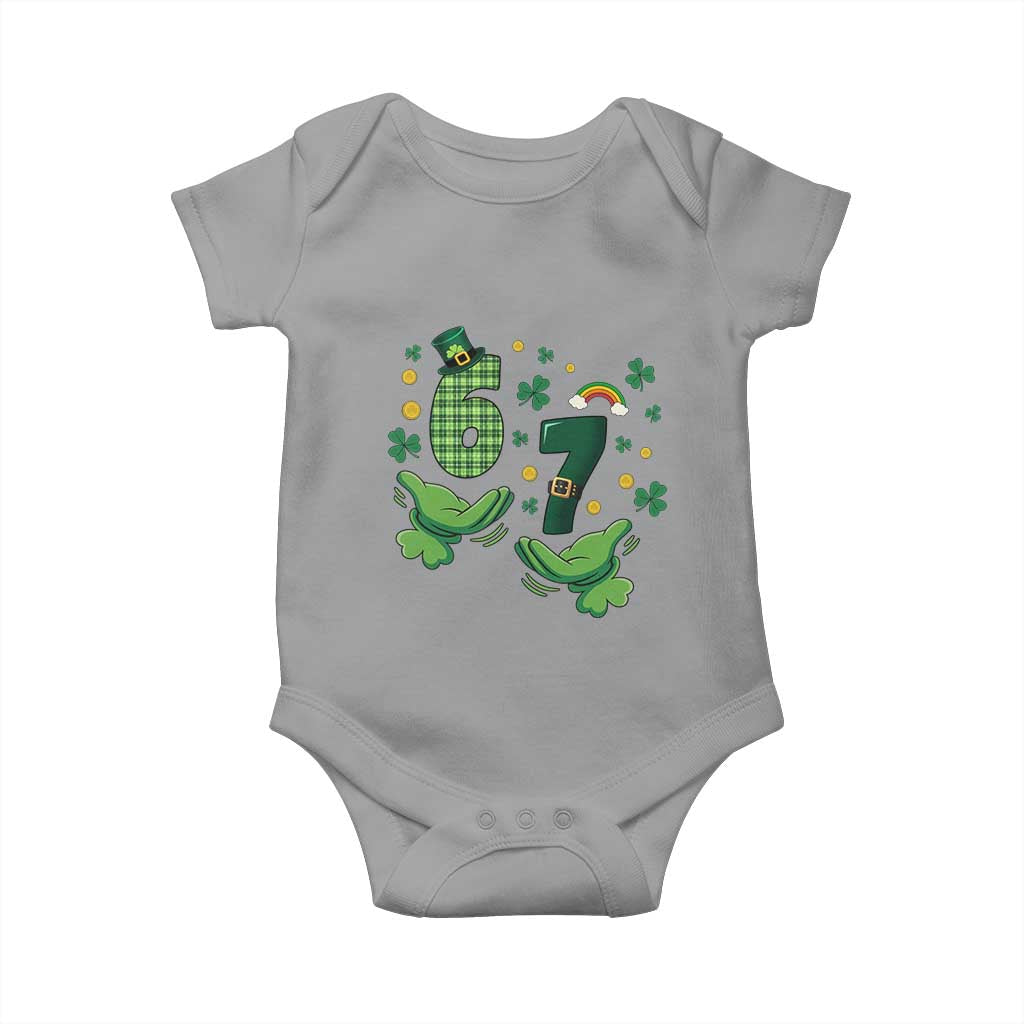 67 St Patricks Day Baby Onesie Funny Six Seven Hands Meme TS14 Sport Gray Print Your Wear