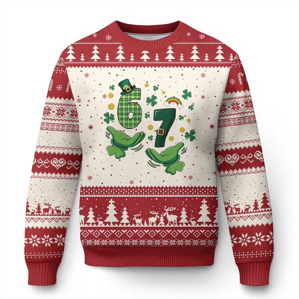 67 St Patricks Day Ugly Christmas Sweater Funny Six Seven Hands Meme TS14 Beige Red Print Your Wear