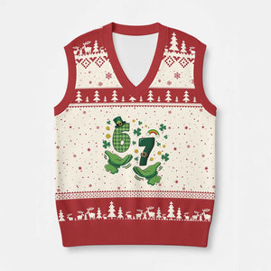 67 St Patricks Day V-Neck Knit Sweater Vest Funny Six Seven Hands Meme TS14 Beige Red Print Your Wear