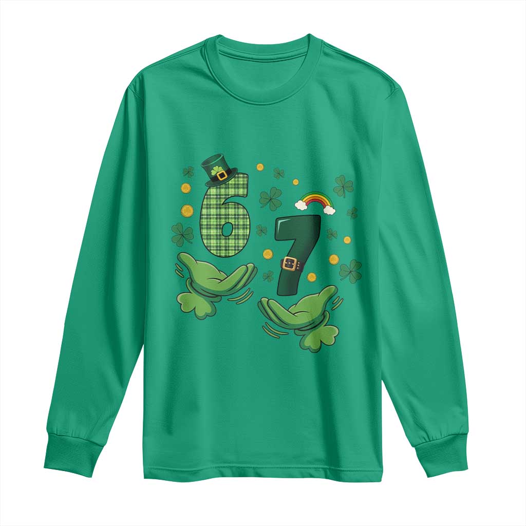 67 St Patricks Day Long Sleeve Shirt Funny Six Seven Hands Meme TS14 Irish Green Print Your Wear