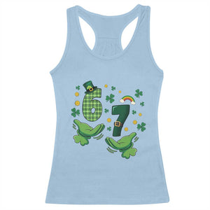 67 St Patricks Day Racerback Tank Top Funny Six Seven Hands Meme TS14 Light Blue Print Your Wear