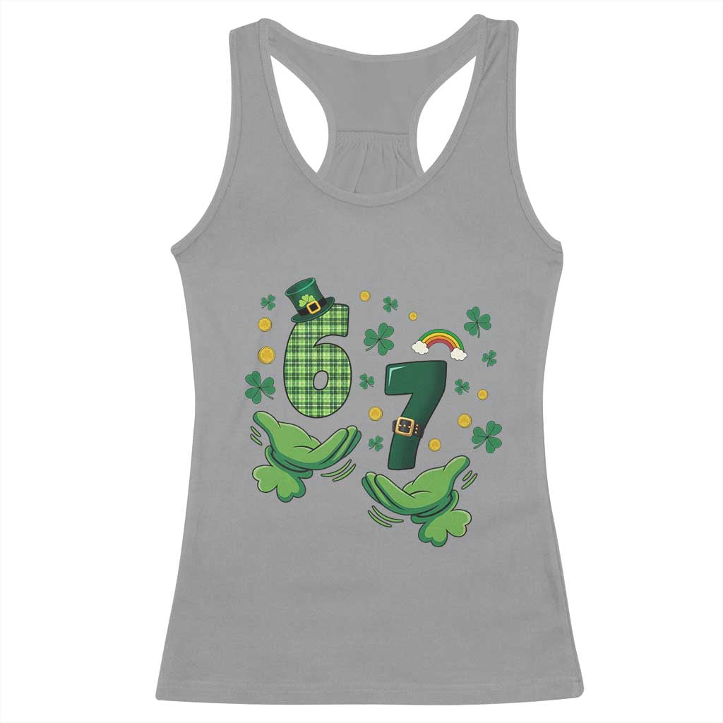67 St Patricks Day Racerback Tank Top Funny Six Seven Hands Meme TS14 Sport Gray Print Your Wear