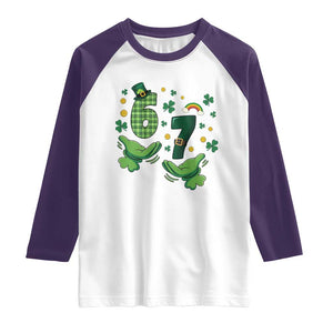 67 St Patricks Day Raglan Shirt Funny Six Seven Hands Meme TS14 White Purple Print Your Wear
