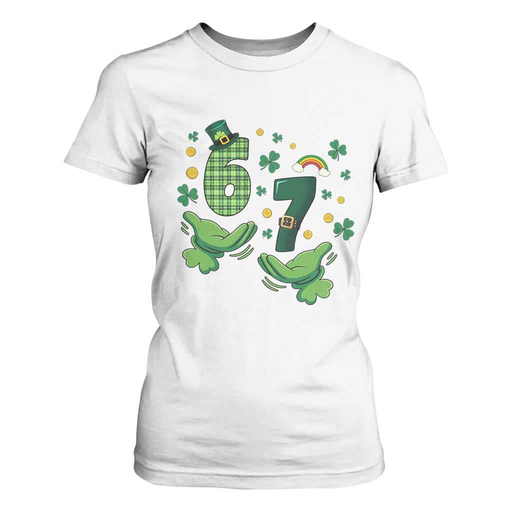 67 St Patricks Day T Shirt For Women Funny Six Seven Hands Meme TS14 White Print Your Wear