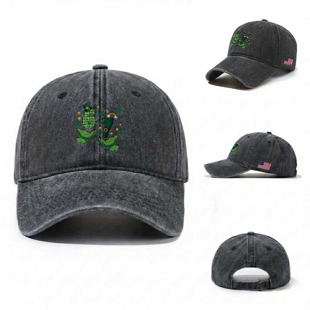 67 St Patricks Day Washed Cotton Baseball Cap Funny Six Seven Hands Meme TS14 Washed Cap Universal Fit Dark Gray Print Your Wear