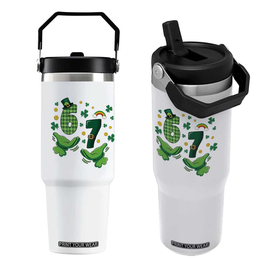 67 St Patricks Day Flip Straw Tumbler Funny Six Seven Hands Meme TS14 One Size: 30 oz White Print Your Wear