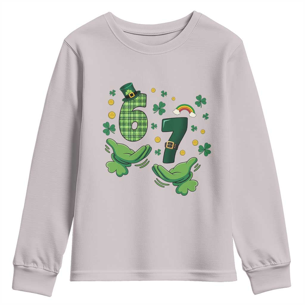 67 St Patricks Day Youth Sweatshirt Funny Six Seven Hands Meme TS14 Ice Gray Print Your Wear