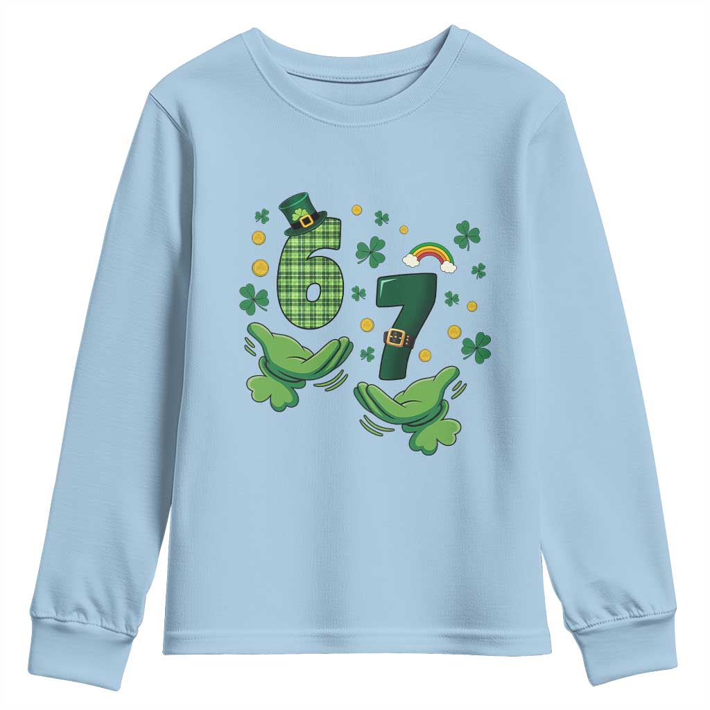 67 St Patricks Day Youth Sweatshirt Funny Six Seven Hands Meme TS14 Light Blue Print Your Wear