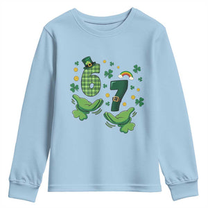 67 St Patricks Day Youth Sweatshirt Funny Six Seven Hands Meme TS14 Light Blue Print Your Wear