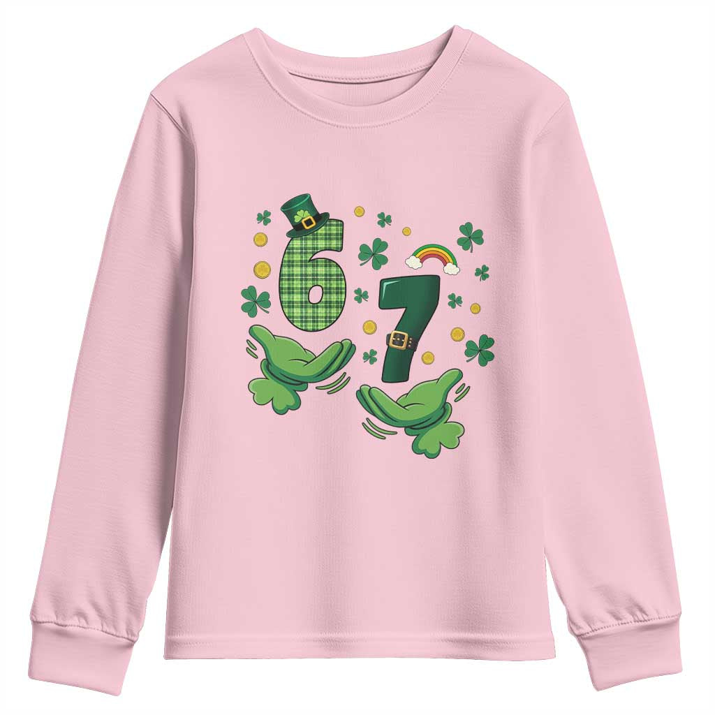 67 St Patricks Day Youth Sweatshirt Funny Six Seven Hands Meme TS14 Light Pink Print Your Wear