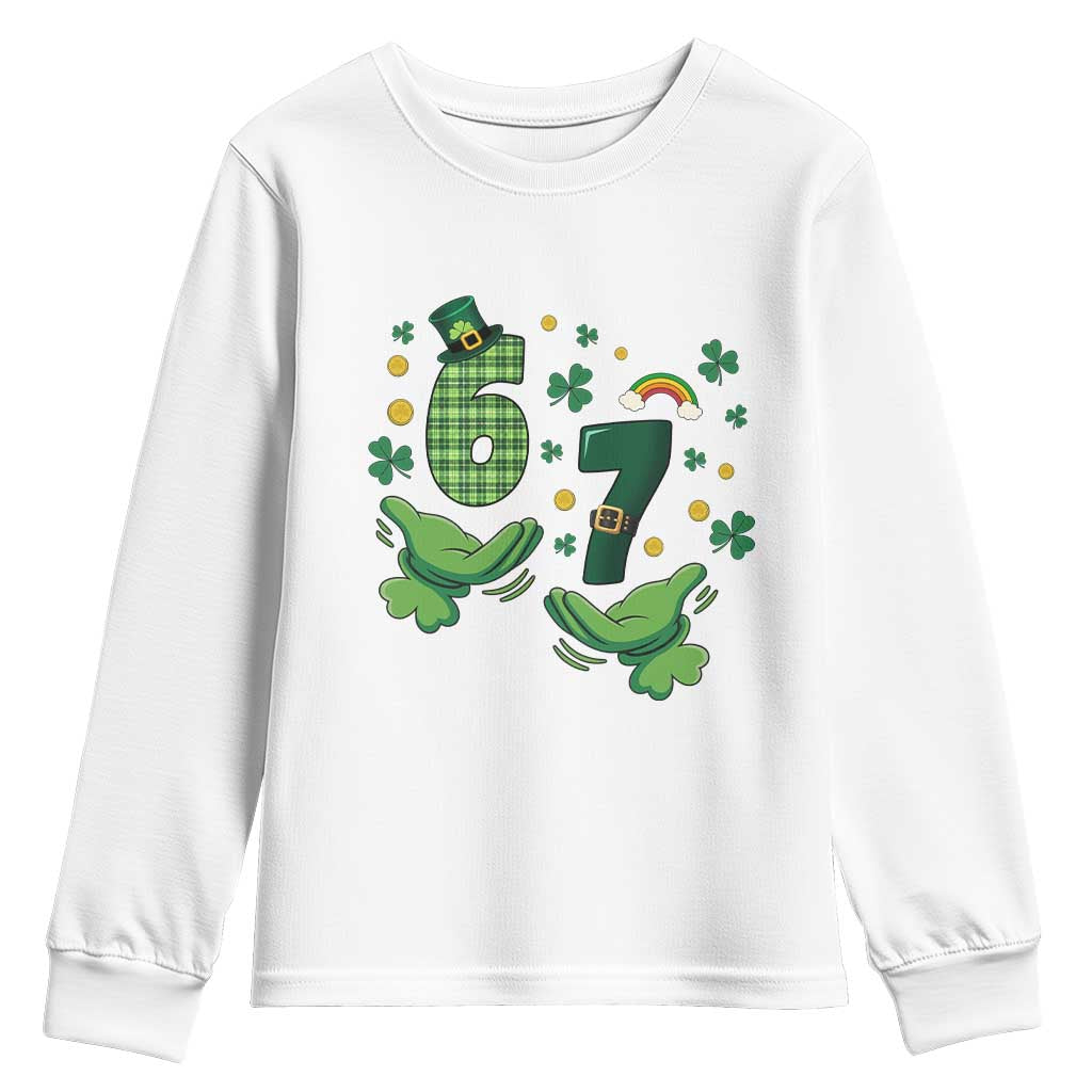 67 St Patricks Day Youth Sweatshirt Funny Six Seven Hands Meme TS14 White Print Your Wear