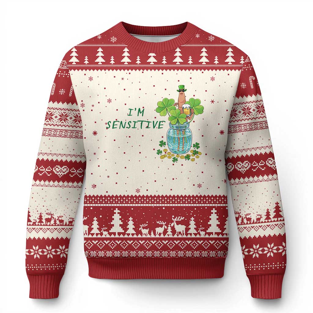 Marcus The Worm St Patricks Day Ugly Christmas Sweater I'm Sensitive TS14 Beige Red Print Your Wear