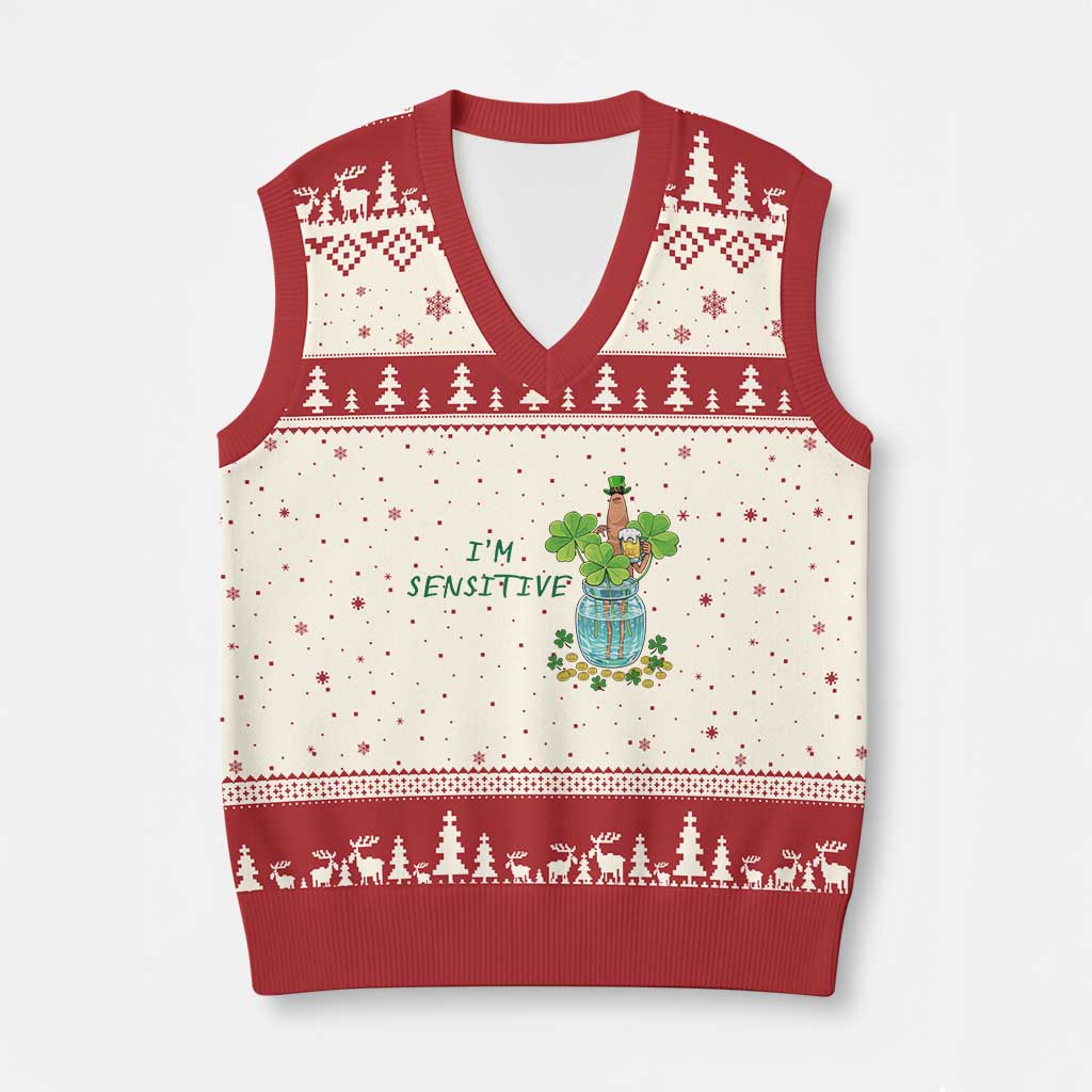 Marcus The Worm St Patricks Day V-Neck Knit Sweater Vest I'm Sensitive TS14 Beige Red Print Your Wear