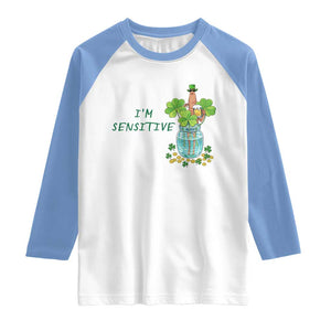 Marcus The Worm St Patricks Day Raglan Shirt I'm Sensitive TS14 White Carolina Blue Print Your Wear