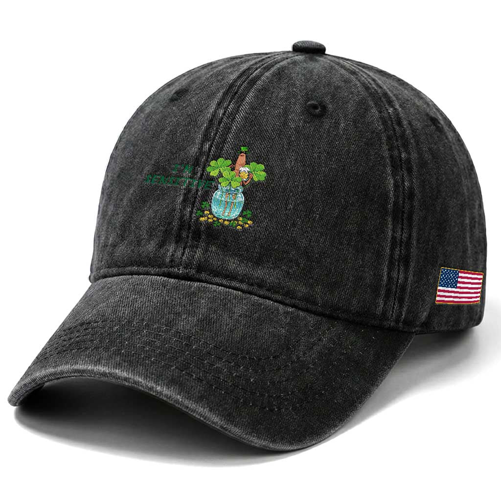 Marcus The Worm St Patricks Day Washed Cotton Baseball Cap I'm Sensitive TS14 Print Your Wear
