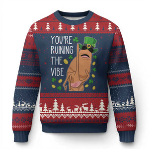 Marcus The Worm St Patricks Day Ugly Christmas Sweater You're Ruining The Vibe TS14 Navy Red Print Your Wear