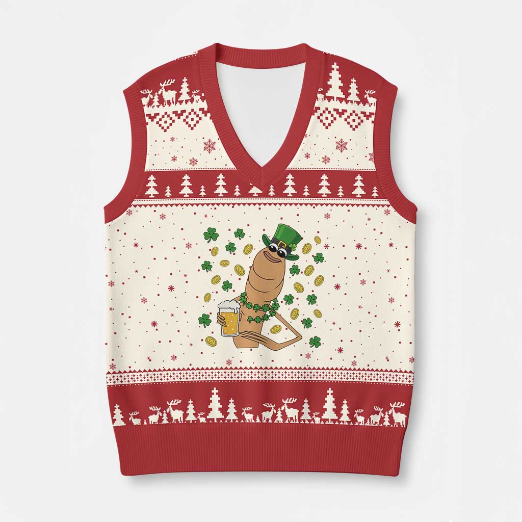 Marcus The Worm St Patricks Day V-Neck Knit Sweater Vest Funny Drinking Irish Beer Ireland TS14 Beige Red Print Your Wear
