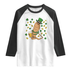 Marcus The Worm St Patricks Day Raglan Shirt Funny Drinking Irish Beer Ireland TS14 White Black Print Your Wear