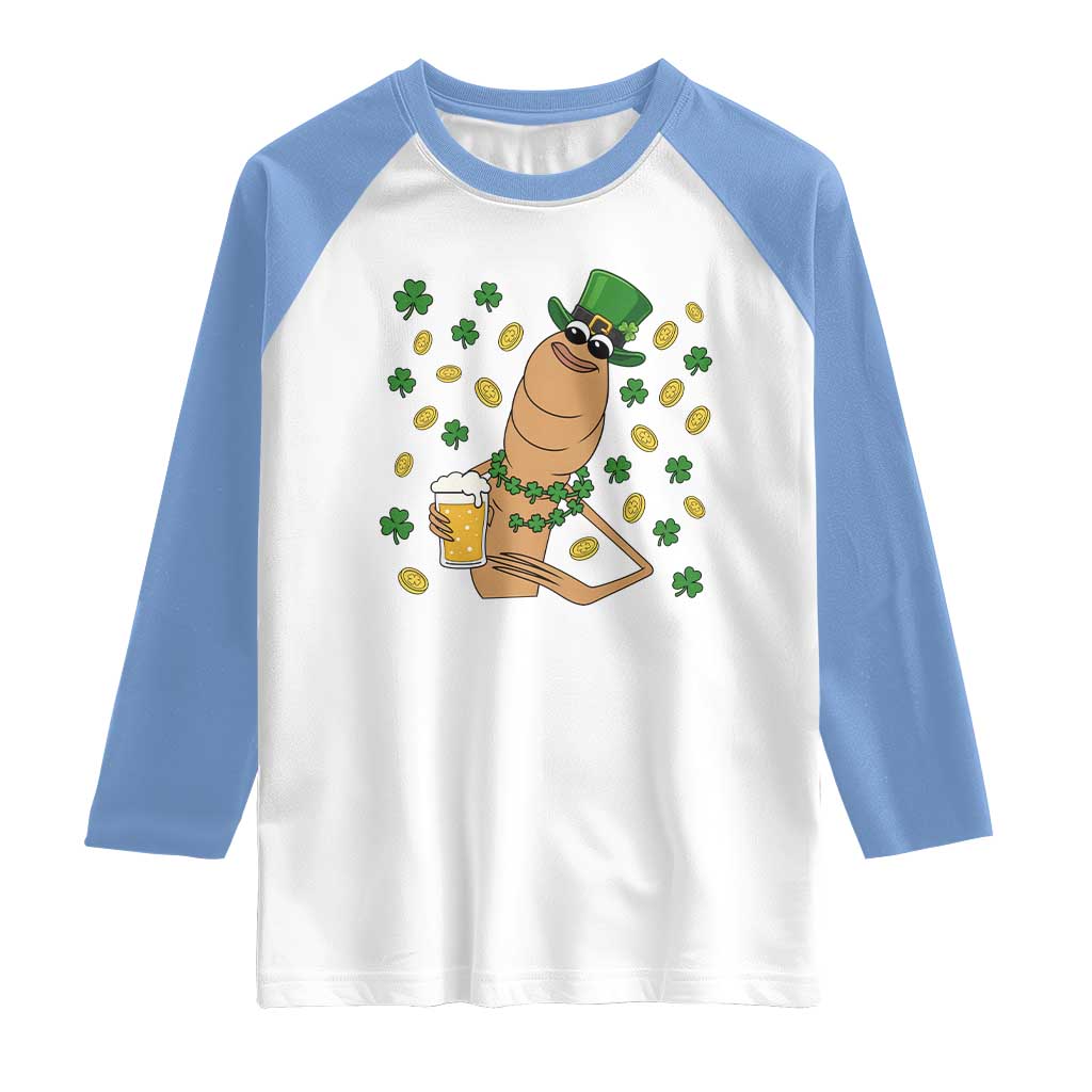 Marcus The Worm St Patricks Day Raglan Shirt Funny Drinking Irish Beer Ireland TS14 White Carolina Blue Print Your Wear
