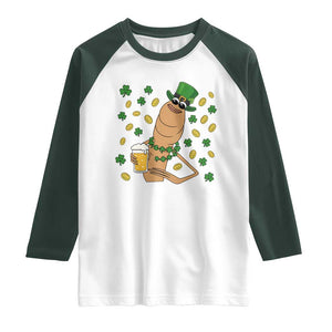 Marcus The Worm St Patricks Day Raglan Shirt Funny Drinking Irish Beer Ireland TS14 White Dark Forest Green Print Your Wear