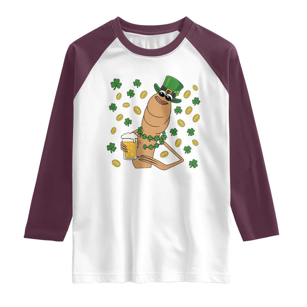 Marcus The Worm St Patricks Day Raglan Shirt Funny Drinking Irish Beer Ireland TS14 White Maroon Print Your Wear