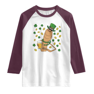 Marcus The Worm St Patricks Day Raglan Shirt Funny Drinking Irish Beer Ireland TS14 White Maroon Print Your Wear