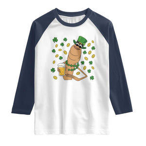 Marcus The Worm St Patricks Day Raglan Shirt Funny Drinking Irish Beer Ireland TS14 White Navy Print Your Wear